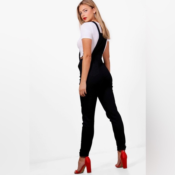 Rose Embroidered slim fit denim overalls . - Picture 2 of 16